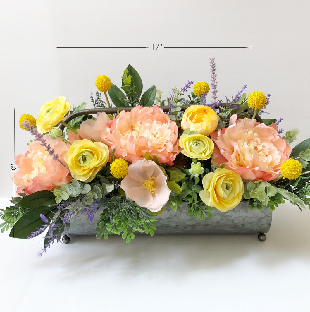 Spring Peach, Yellow Faux Floral Arrangement