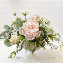 Load image into Gallery viewer, Garden Style Floral Arrangement | Soft Pink Floral Arrangement | Blush Floral Centerpiece | Blush Wedding Floral Centerpiece
