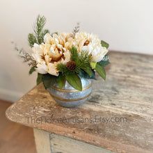 Load image into Gallery viewer, Farmhouse Style Christmas Floral Arrangement | Christmas Office Decor | Small Winter Floral Arrangement
