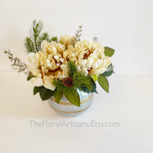 Load image into Gallery viewer, Farmhouse Style Christmas Floral Arrangement | Christmas Office Decor | Small Winter Floral Arrangement
