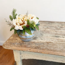 Load image into Gallery viewer, Farmhouse Style Christmas Floral Arrangement | Christmas Office Decor | Small Winter Floral Arrangement
