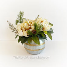 Load image into Gallery viewer, Farmhouse Style Christmas Floral Arrangement | Christmas Office Decor | Small Winter Floral Arrangement
