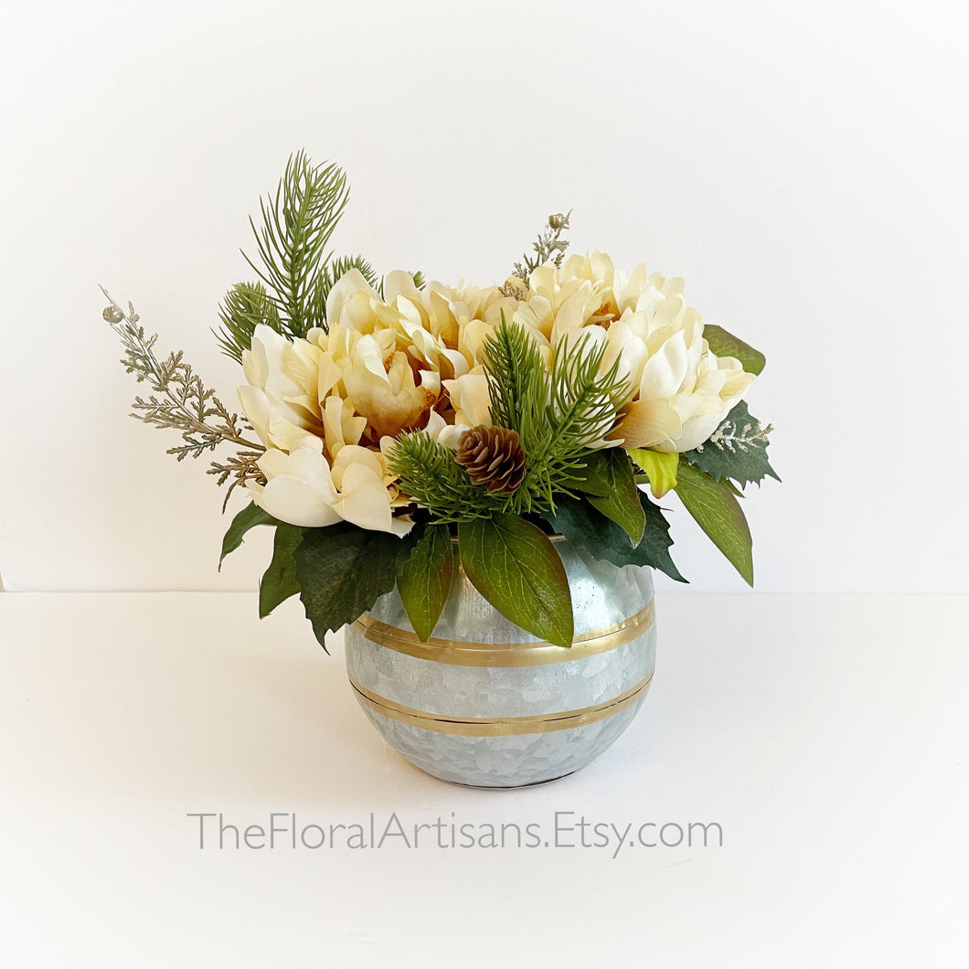 Farmhouse Style Christmas Floral Arrangement | Christmas Office Decor | Small Winter Floral Arrangement