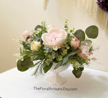 Load image into Gallery viewer, Garden Style Floral Arrangement | Soft Pink Floral Arrangement | Blush Floral Centerpiece | Blush Wedding Floral Centerpiece
