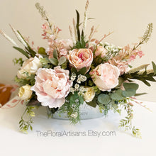Load image into Gallery viewer, Spring Farmhouse Style Floral Arrangement | Pink Floral Arrangement | Blush Floral Centerpiece | French Country | Birthday
