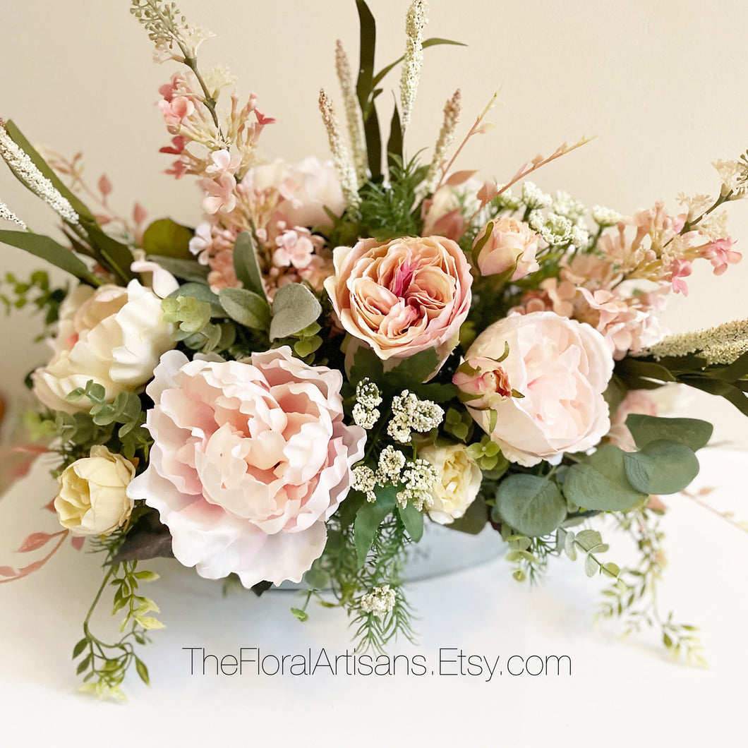 Spring Farmhouse Style Floral Arrangement | Pink Floral Arrangement | Blush Floral Centerpiece | French Country | Birthday