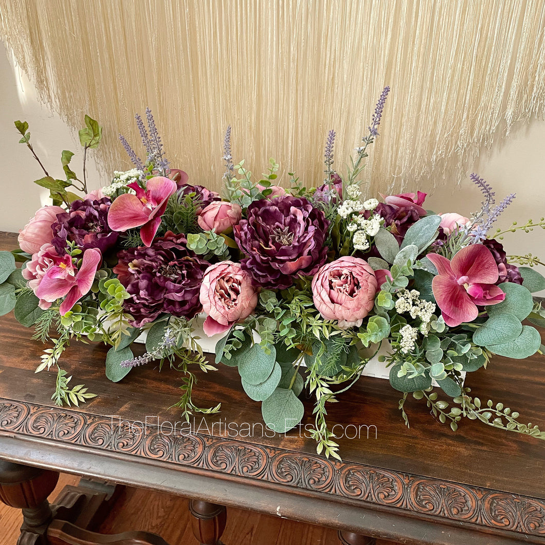 27” Long Purple  Floral Arrangement | Burgundy Floral Arrangement | Mother’sDay  Floral Arrangement - Wedding Flowers - Wedding Centerpiece