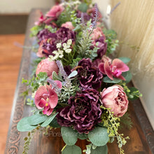 Load image into Gallery viewer, 27” Long Purple  Floral Arrangement | Burgundy Floral Arrangement | Mother’sDay  Floral Arrangement - Wedding Flowers - Wedding Centerpiece
