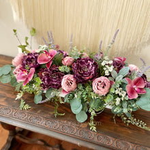 Load image into Gallery viewer, 27” Long Purple  Floral Arrangement | Burgundy Floral Arrangement | Mother’sDay  Floral Arrangement - Wedding Flowers - Wedding Centerpiece
