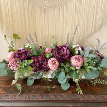 Load image into Gallery viewer, 27” Long Purple  Floral Arrangement | Burgundy Floral Arrangement | Mother’sDay  Floral Arrangement - Wedding Flowers - Wedding Centerpiece
